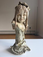 Vintage Porcelain Girl Figurine Long Hair Flowers Art Nouveau Style Collectible  picture