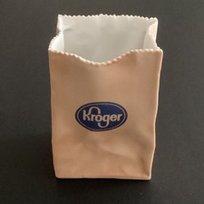 Vintage Kroger Blue Logo Paper Bag Fine PorcelaIn Planter/Vase 3”x2.5”x4.5” picture