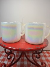 VTG Federal Glass Iridescent Moonglow Coffee Cup Luster  Tea Mug Set of Four picture