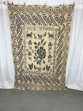 antique blanket white wool 53x82 center seam cobalt embroidered original 19thc picture
