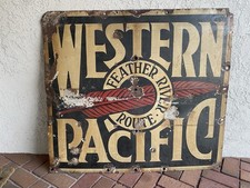 LG RARE ORIG WESTERN PACIFIC FEATHER RIVER ROUTE PORCELAIN ENAMEL SIGN VERIBRITE picture
