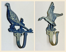 Pair Vintage Brass Bird Wall Hooks Flying Goose Pheasant Coat Hook Lodge Decor picture