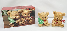 Vtge Christmas Teddy Bear Salt + Pepper Shakers 3” w/Original Box Exclusive 1991 picture