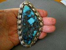 HUGE Native American Navajo Natural Turquoise Sterling Silver Hook Pendant 4.2