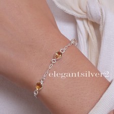 Citrine Bracelet 925 Sterling Silver Pear Shaped Handmade Dainty Women’s picture