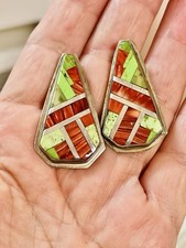 VTG Southwest SANTO DOMINGO DAN CORIZ STERLING SPINY OYSTER TURQUOISE EARRINGS picture