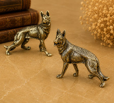 Mini Vintage Brass German Shepherd Statue Ornament Animal Collectible Dog Lover picture