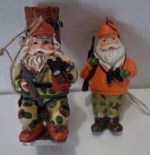 Kurt Adler Santa Hunter Christmas Ornaments Lot of 2 Resin Camo Blaze Orange picture