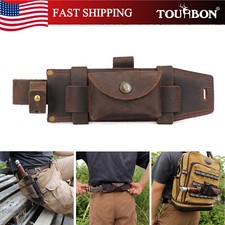 TOURBON Survival Leather Tracker Knife Sheath Horizontal Belt Holster with Pouch picture