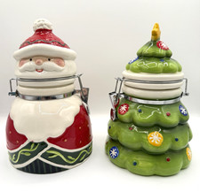 2 Christmas Holiday CANISTERS COOKIE JARS Santa Christmas Tree 10