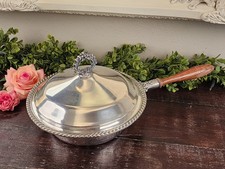 Vintage 2 Piece Silverplate Server Ornate Handled Lid, Rope Trim & Wood Handle picture