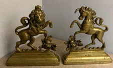 Vintage Neiman Marcus Brass Lion & Unicorn Bookends Made in England Heraldic picture