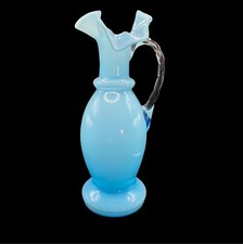 Victorian Czech Bohemian BOHO Cased Glass Ewer Pitcher Pale Blue 8.75