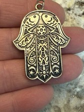 VTG Authentic Large Hamsa Protection Hand Of Fatima Pendant 1 3/4” L X 1 1/4”W picture