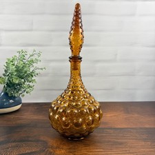 Empoli Large Bubble Squat Amber Genie Bottle Decanter Italian Glass MCM picture