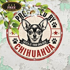 Cute Puppy Dog Yard Sign Porch Indoor Pet Warning Welcome Round Tin Plaque picture