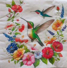 2 individual Paper Decoupage NAPKINS - HUMMINGBIRD SPRING FLOWERS 1 MOTIF picture