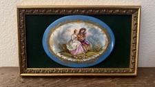 Antique Hand Painted Porcelain Plaque Courting Scene Velvet Ornate Frame picture