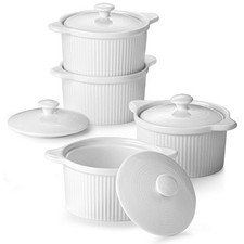DOWAN 10 oz Ramekins with Lids Oven Safe, Creme Brulee 10 OZ, Soft White picture