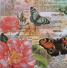 2 individual Paper Decoupage NAPKINS -ROSE FLOWER  BUTTERFLIES SUMMER B picture