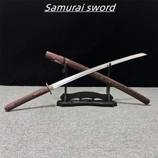 Handmade Katana Razor Sharp Brown Saya Full Tang w/ Stand picture
