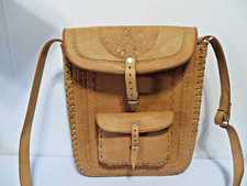 Hand Tooled Mexican Leather Satchel Bag Aztec Calendar Design 14x11x3.5 picture