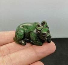 OldHand Carved Green Stone Water Buffalo Ox Bull Figurine Antique Piece picture