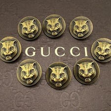 SET OF 8 GUCCI TIGER BUTTONS BRONZE METAL ROUND 20MM picture