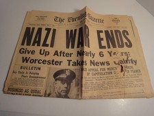 1945 The Evening Gazette Worcester Mass Newspaper Nazi War Ends Ephemera AD's picture