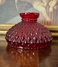 Vintage Ruby Red Glossy Diamond Quilted Glass Hurricane Lamp Shade 10