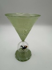 Vintage Bimini Type Art Glass Rooster Goblet Green Threaded Cocktail Glass 5