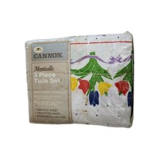Vtg. 70s 80s Cannon Monticello 3 piece.  Twin Sheet set Tulip Pattern picture