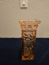 Vintage Borba Rare 1920'S Mckee Pink Floral Pressed Cut Glass Square 10