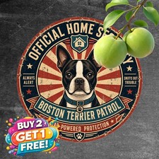 Boston Terrier Guard Badge Round Metal Sign Funny Pet Decor Plaque 8x8 picture