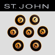 SET of 7 ST JOHN KNITS Gold Tone & Dark Sable Logo Replacement Buttons 7/8