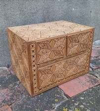 Vintage Tramp Art Folk Art Matchstick Jewelry Box Chest Handmade Lined  Match picture