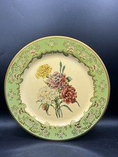 Vintage 1952 Baret Ware England Carnations Floral 10” Tin Litho Plate Green picture
