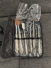 Vintage Style Silver Plate Makeup Brush Set ~ 6-pc Ornate Vanity Set W Case picture