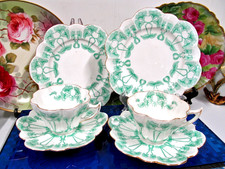 2 SHELLEY WILEMAN tea cup and saucer trio  Art Nouveau Petunia snowdrop teacup picture