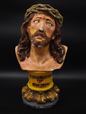 Vintage Ecce Homo Bust - Hand-Painted Chalkware/Plaster Statue - 11.4