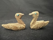 Zuni 2 Dug  Native American Fetish Fossil Carving Roc Stone VTG picture
