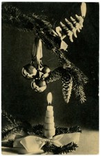 Christmas Still Life Ornaments Candle RPPC Real Photo Postcard Hungary 1950s picture