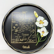 Vintage Utah State Tray MCM Kitschy Barware Graphic Souvenir Decor Platter Black picture