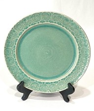 2 Anthropologie Old Havana Mint Dinner Plates 9499084, Crackle Glaze 11 1/2