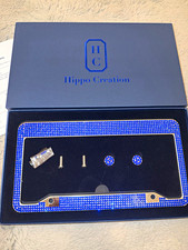 Single Blue Rhinestone License Plate Frame w/ Screws & Caps Boxed picture
