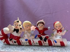 Commodore Vintage Ceramic Christmas Angel Candy Cane Sleigh #3054 picture