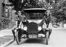 1922 Flapper PHOTO Vintage Car Young Women Riding Fender Prohibition Era picture