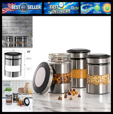 Le'raze Quality Stainless Steel Canister Set of 3 for Kitchen Counter with Glass picture