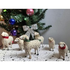 Vintage Putz Wooly Sheep Lot of 7 – Christmas Nativity Stick Leg Lambs picture