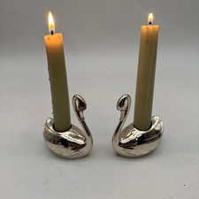 Vintage Silver Plate Swan Candle Holders Pair 4